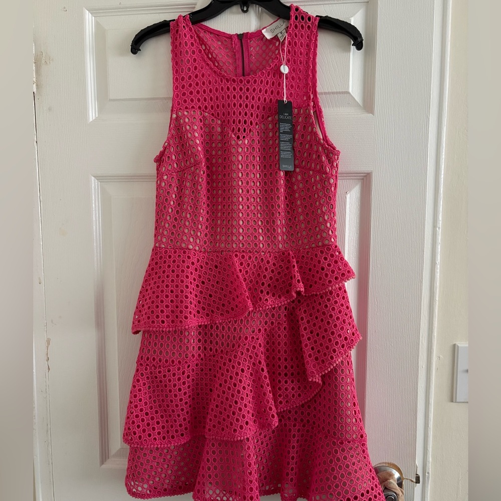 🌺 SHILLA- Pink Lace Tiered Dress – Size M (NWT)